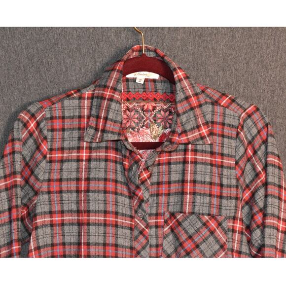 Andree by Unit Embroidered Button Up Women's Small Shirt Tassel Hem Floral - Picture 2 of 9